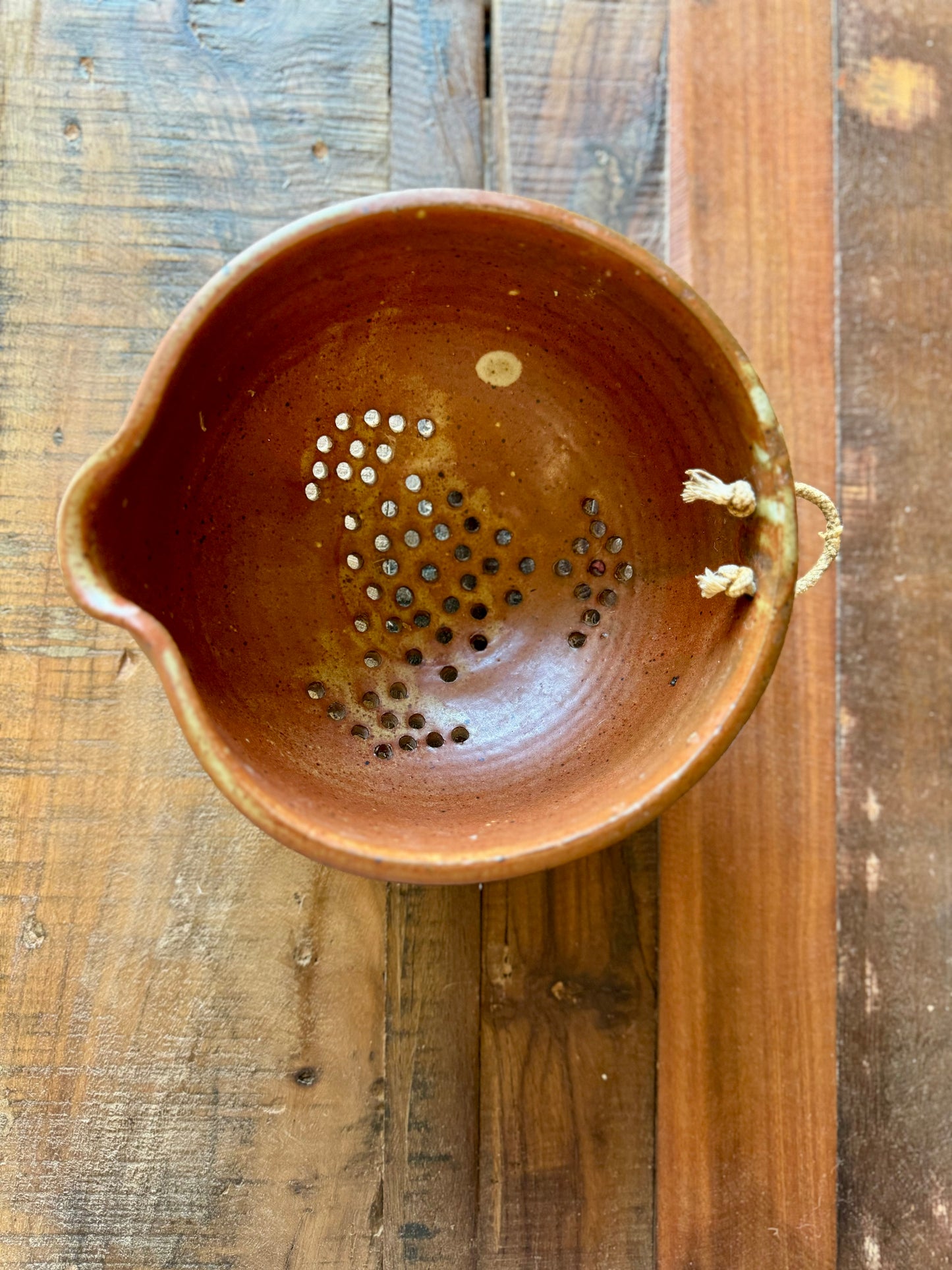 Vintage Handmade Stoneware Berry Colander