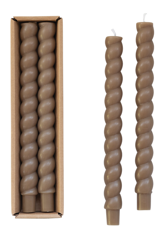 Twisted Taper Candles- Olive Green/Brown