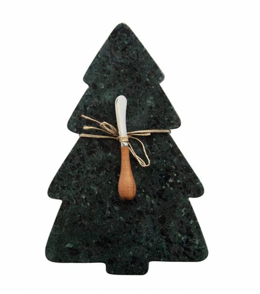 Marble Christmas Tree Charcuterie Board with Canape Knife