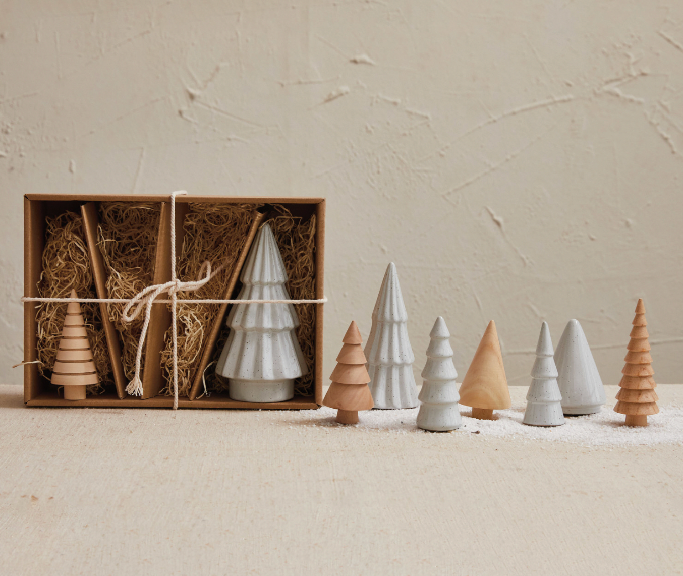 Stoneware & Wood Holiday Tree Set